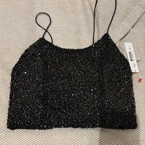 Alice + Olivia Black Sequin Ceresi Crop Top